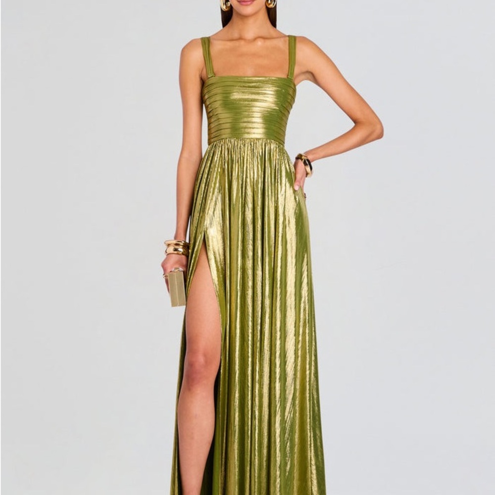Retrofete Metallic Gold Maxi Dress XS